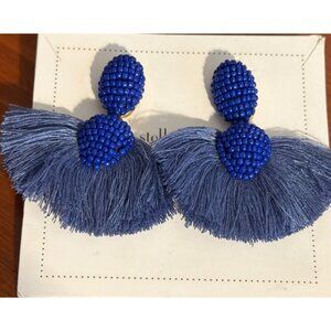 Stella & Dot Blue Ashton Beaded Tassel Statement Earrings 2.5" Long New on Card